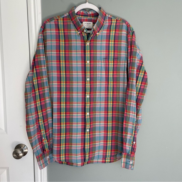 J. Crew Madras 100% Cotton Multicolor Colorful Plaid Button Up Shirt - Picture 3 of 15